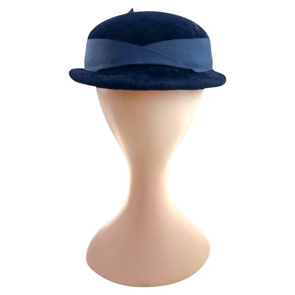 Vintage 1950s Navy Fur Felt Derby Bowler Hat Jacques Chapeaux main image 6